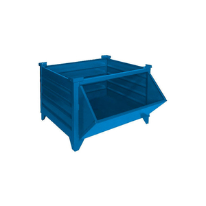 STACKABLE STEEL CONTAINER SOLID, HOPPER FRONT, 48"L X 42"W X 24"H, BLUE by Topper Industrial