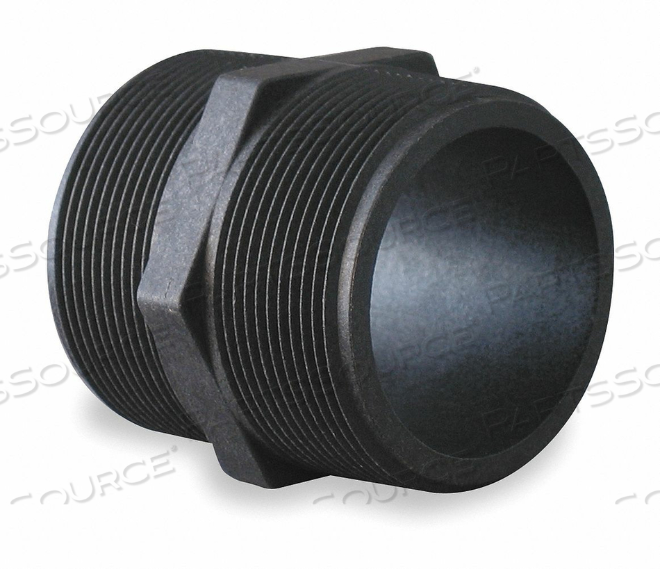 HEX NIPPLE, 2 IN X 2 IN FITTING PIPE SIZE, SCHEDULE 80, MALE NPT X MALE NPT, 300 PSI, BLACK by Banjo HEX NIPPLE, 2 IN X 2 IN FITTING PIPE SIZE, SCHEDULE 80, MALE NPT X MALE NPT, 300 PSI, BLACK by Banjo