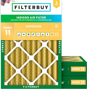 PLEATED HVAC FURNACE AIR FILTER, MERV 11, 16X22X4, PACKAGE OF 3 by Filterbuy, Inc. PLEATED HVAC FURNACE AIR FILTER, MERV 11, 16X22X4, PACKAGE OF 3 by Filterbuy, Inc.