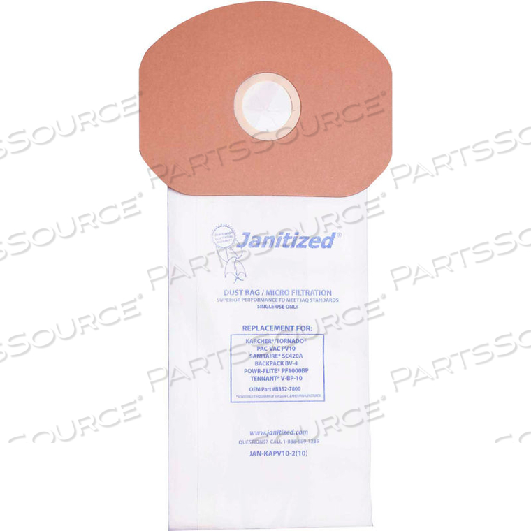 TENNANT PAPER VACUUM BAG FOR TENNANT V-BP-10 BACKPACK by Apc Filtration Inc TENNANT PAPER VACUUM BAG FOR TENNANT V-BP-10 BACKPACK by Apc Filtration Inc