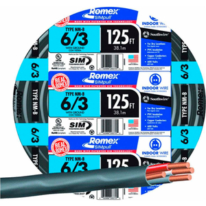 ROMEX SIMPULL CABLE WITH GROUND, BLACK, 6/3 AWG, 125 FT by Southwire Company, LLC