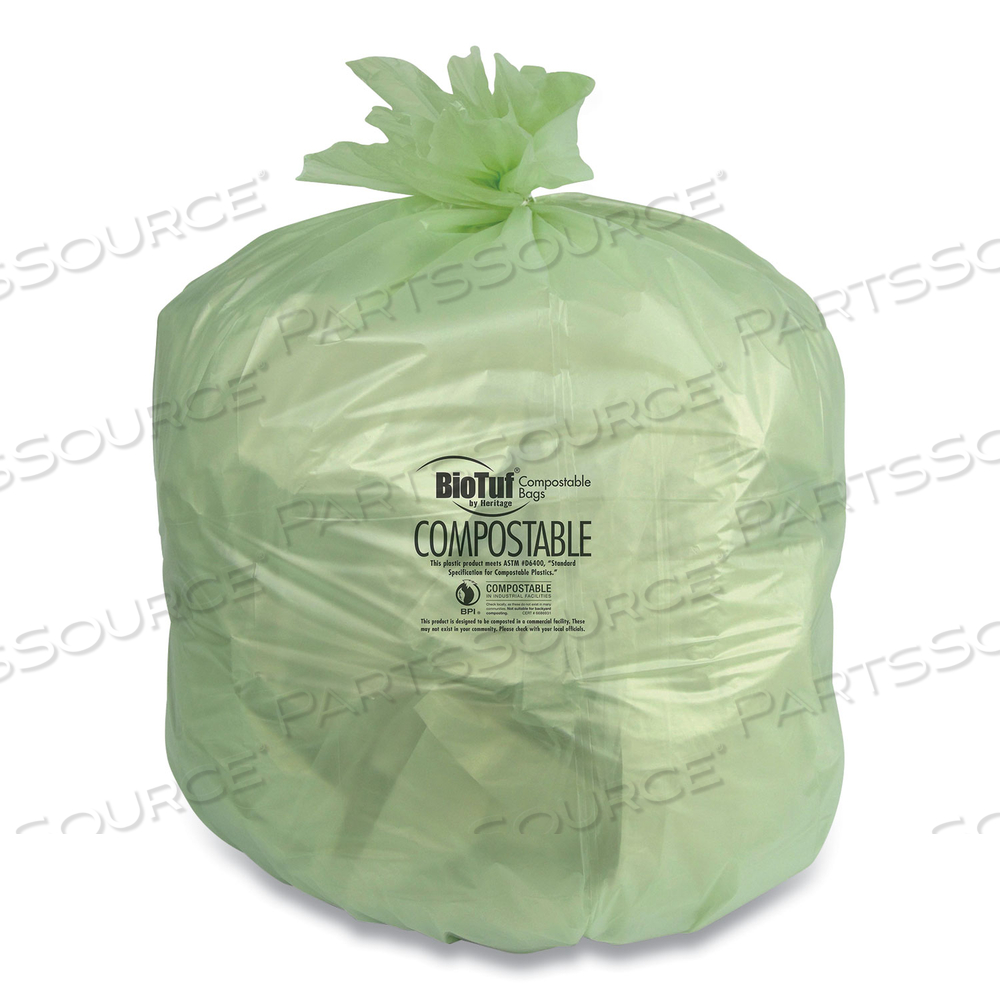 BIOTUF COMPOSTABLE CAN LINERS, 48 GAL, 0.8 MIL, 42" X 48", GREEN, 25 BAGS/ROLL by Heritage