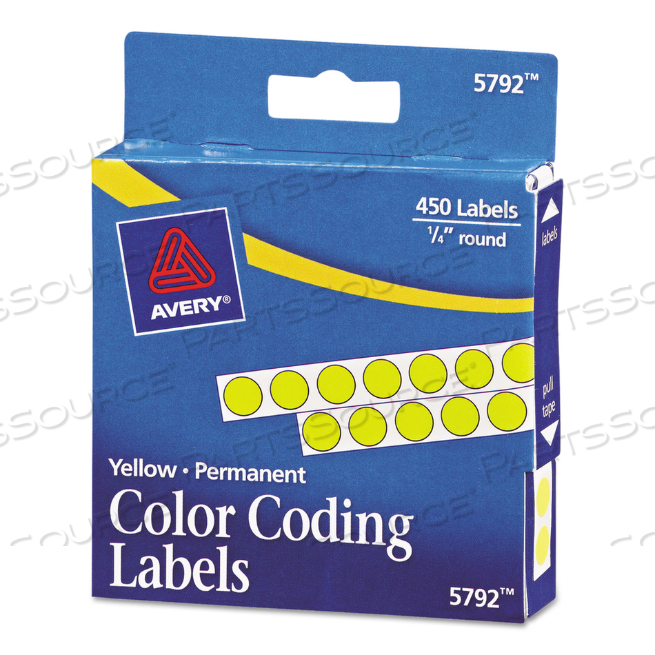 HANDWRITE-ONLY PERMANENT SELF-ADHESIVE ROUND COLOR-CODING LABELS IN DISPENSERS, 0.25" DIA, YELLOW, 450/ROLL, (5792) by Avery HANDWRITE-ONLY PERMANENT SELF-ADHESIVE ROUND COLOR-CODING LABELS IN DISPENSERS, 0.25" DIA, YELLOW, 450/ROLL, (5792) by Avery