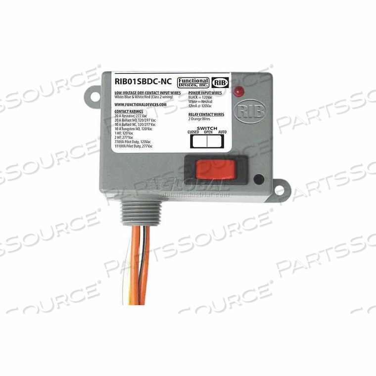 DRY CONTACT INPUT RELAY, ENCLOSED, 120VAC, 20A SPST-NC, OVERRIDE by RIB DRY CONTACT INPUT RELAY, ENCLOSED, 120VAC, 20A SPST-NC, OVERRIDE by RIB