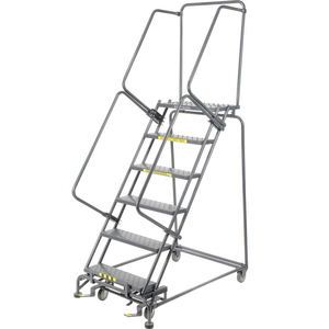 PERFORATED 24"W 6 STEP STEEL ROLLING LADDER 14"D TOP STEP- LOCK STYLE B by Ballymore