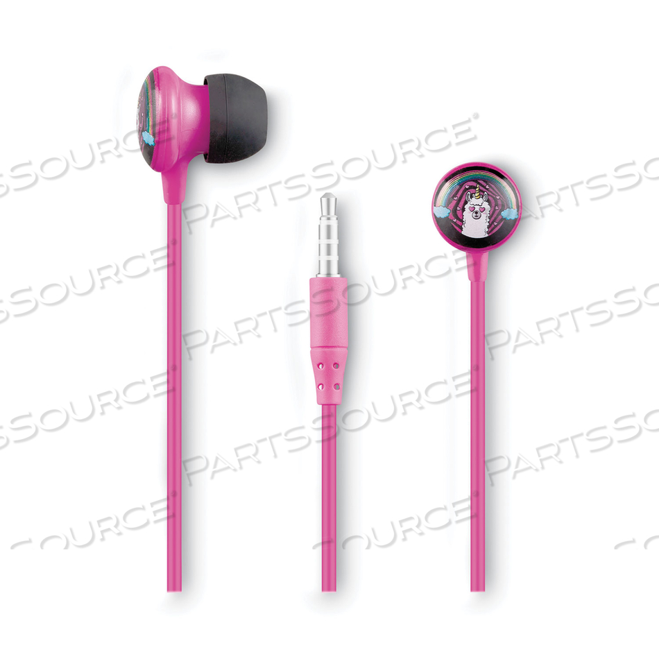 KIDS ANIMATED LLAMA DESIGN STEREO EARBUDS, 4 FT CORD, PINK/MULTICOLOR 