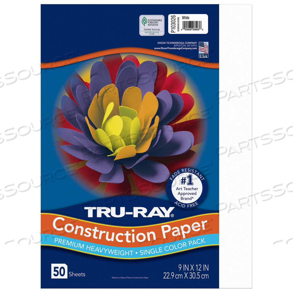 TRU-RAY CONSTRUCTION PAPER, 76 LB TEXT WEIGHT, 9 X 12, WHITE by Pacon