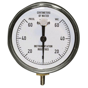 VACUUM/PRESSURE GAUGE, 1/8 IN TUBE, 60 CM H2O by Instrumentation Industries, Inc. VACUUM/PRESSURE GAUGE, 1/8 IN TUBE, 60 CM H2O by Instrumentation Industries, Inc.