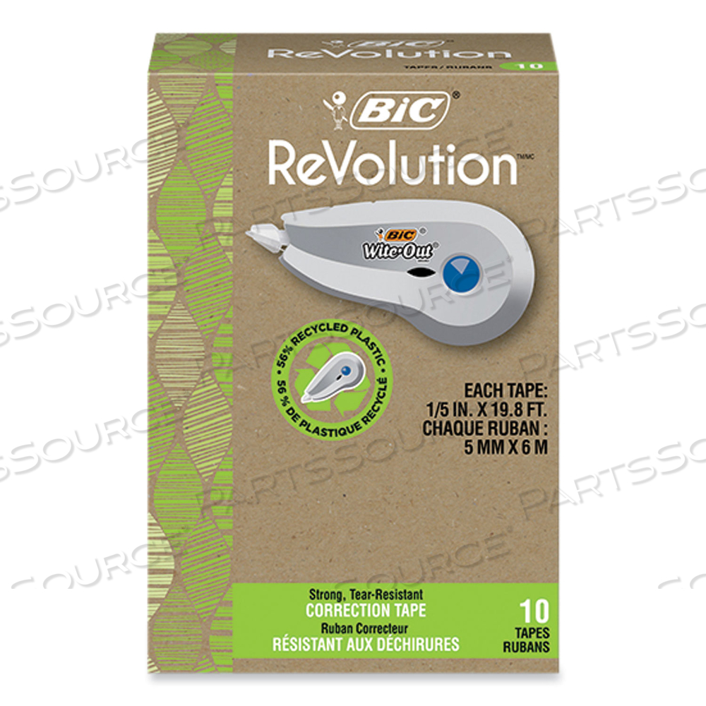 WITE-OUT BRAND ECOLUTIONS CORRECTION TAPE, NON-REFILLABLE, WHITE, 0.2" X 19.8 FT, 10/PACK 