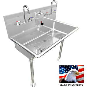 COMMERCIAL STAINLESS STEEL SINK, 2 USER W/MANUAL FAUCETS STRAIGHT LEGS 36"L X 20"W X 8"D by Best Sheet Metal, Inc.