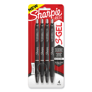 S-GEL HIGH-PERFORMANCE GEL PEN, RETRACTABLE, EXTRA-FINE 0.38 MM, BLACK INK, BLACK BARREL, 4/PACK by Sharpie