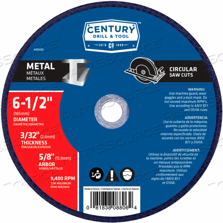 ABRASIVE SAW BLADE 6-1/2" X 5/8" FIBERGLASS by Century Drill And Tool ABRASIVE SAW BLADE 6-1/2" X 5/8" FIBERGLASS by Century Drill And Tool