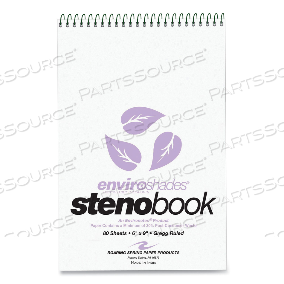 ENVIROSHADES STENO NOTEPAD, GREGG RULE, WHITE COVER, 80 ORCHID 6 X 9 SHEETS by Roaring Spring Paper Products