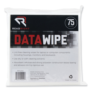 DATAWIPE OFFICE EQUIPMENT CLEANER, CLOTH, 6 X 6, WHITE, 75/PACK by Read Right