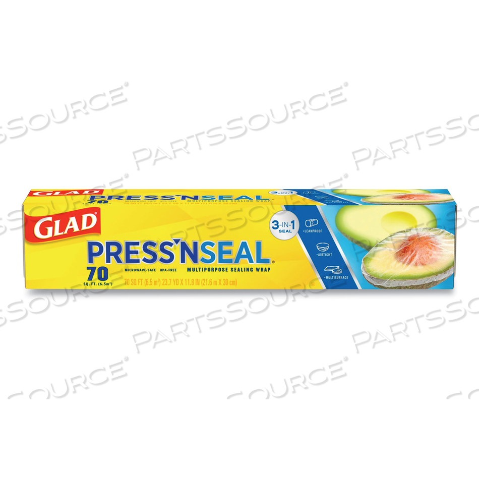 PRESS'N SEAL FOOD PLASTIC WRAP, 70 SQUARE FOOT ROLL/CARTON by Glad PRESS'N SEAL FOOD PLASTIC WRAP, 70 SQUARE FOOT ROLL/CARTON by Glad