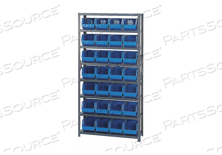 QSBU-239 STEEL SHELVING WITH 48 GIANT STACKING BINS BLUE, 12X36X75 by Quantum Storage Systems QSBU-239 STEEL SHELVING WITH 48 GIANT STACKING BINS BLUE, 12X36X75 by Quantum Storage Systems