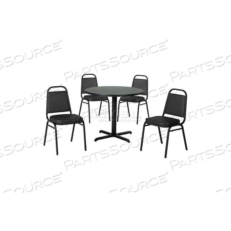 PREMIER HOSPITALITY 36" ROUND TABLE & STACK CHAIR SET - GRAPHITE NEBULA/BLACK VINYL CHAIR by Phoenix Office Furn. PREMIER HOSPITALITY 36" ROUND TABLE & STACK CHAIR SET - GRAPHITE NEBULA/BLACK VINYL CHAIR by Phoenix Office Furn.