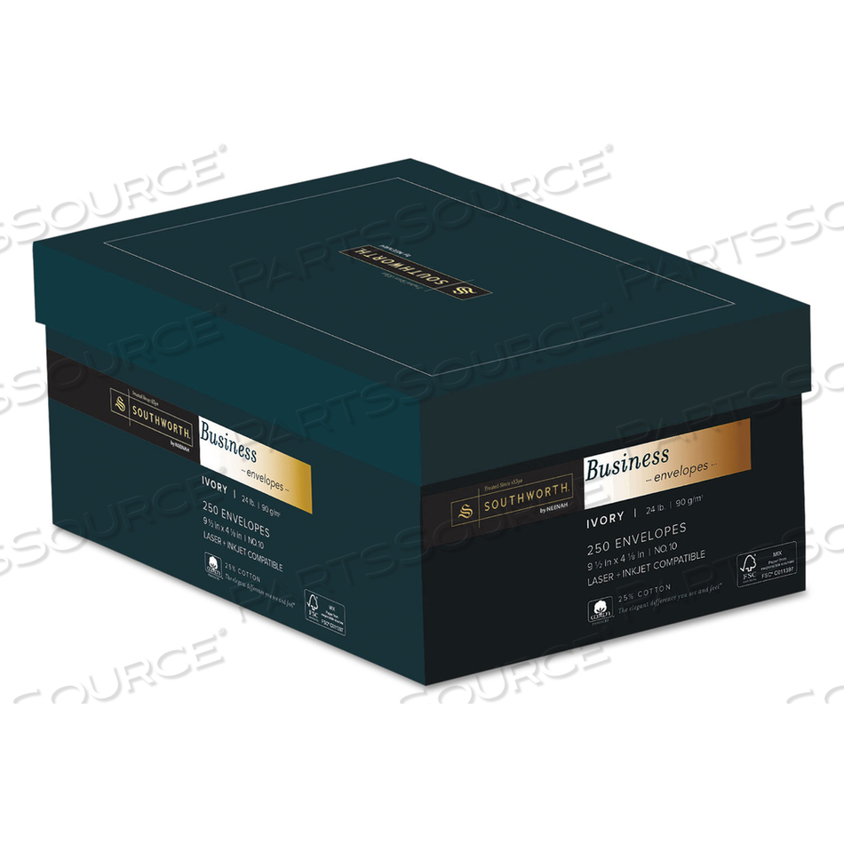 25% COTTON #10 BUSINESS ENVELOPE, COMMERCIAL FLAP, GUMMED CLOSURE, 4.13 X 9.5, IVORY by SOUTHWORTH PRODUCTS CORP