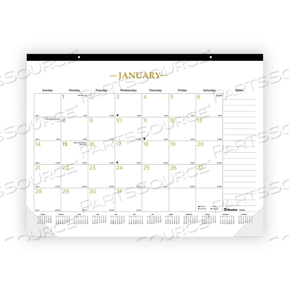 GOLD COLLECTION MONTHLY DESK PAD CALENDAR, 22 X 17, WHITE SHEETS, BLACK HEADBAND, CLEAR CORNERS, 12-MONTH (JAN TO DEC): 2024 by Blueline