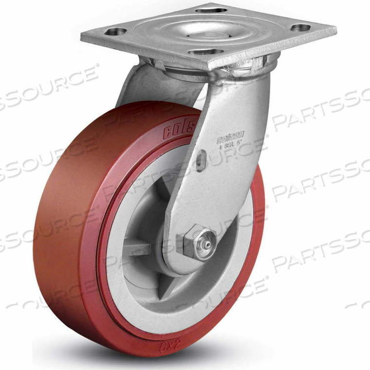 4 SERIES SWIVEL PLATE CASTER - POLYURETHANE ON POLYOLEFIN 6" DIA. 900 LB. by Colson