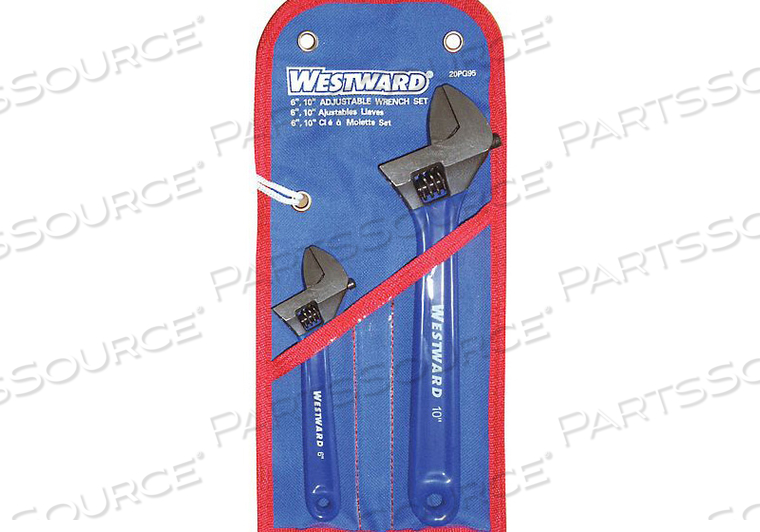 ADJUSTABLE WRENCH SET, ALLOY STEEL, BLACK PHOSPHATE, JAW CAPACITY 15/16 IN, 1 9/32 IN, YES, SCREW MECHANISM, HANG HOLE, RANGE OF LENGTHS 6 I by Westward ADJUSTABLE WRENCH SET, ALLOY STEEL, BLACK PHOSPHATE, JAW CAPACITY 15/16 IN, 1 9/32 IN, YES, SCREW MECHANISM, HANG HOLE, RANGE OF LENGTHS 6 I by Westward