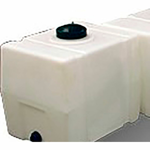 ROMOTECH 30 GALLON PLASTIC STORAGE TANK - SQUARE END WITH FLAT BOTTOM by Rotational Molding Technologies Inc. ROMOTECH 30 GALLON PLASTIC STORAGE TANK - SQUARE END WITH FLAT BOTTOM by Rotational Molding Technologies Inc.