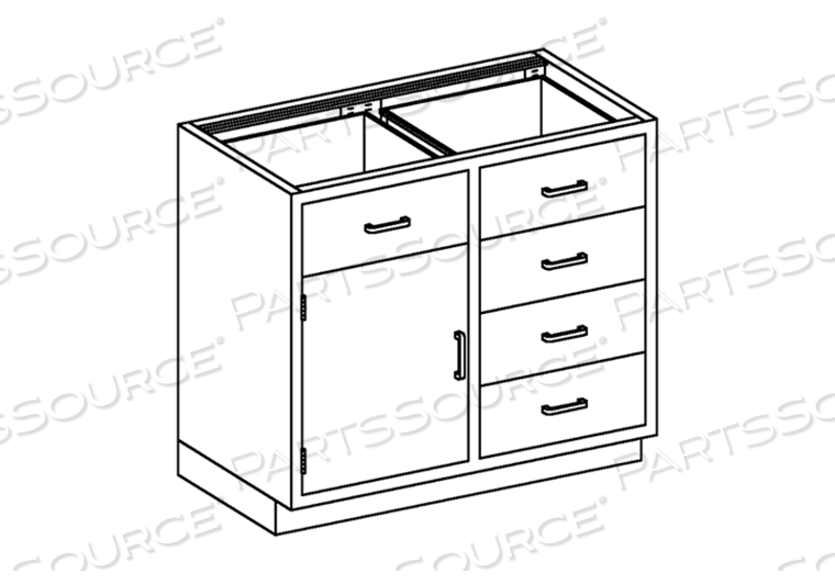 BASE CABINET 35"W X 35 3/4"H X 22"D W/(1) S/S HALF SIZE ADJ SHELF W/ DRAWERS (4) 1/4-1/2 35" OPPOSITE (1) 1/4-1/2 35" OVER (1) 3/4 HGT HINGE by Blickman BASE CABINET 35"W X 35 3/4"H X 22"D W/(1) S/S HALF SIZE ADJ SHELF W/ DRAWERS (4) 1/4-1/2 35" OPPOSITE (1) 1/4-1/2 35" OVER (1) 3/4 HGT HINGE by Blickman