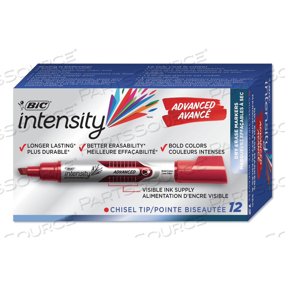 INTENSITY ADVANCED DRY ERASE MARKER, TANK-STYLE, BROAD CHISEL TIP, RED, DOZEN 