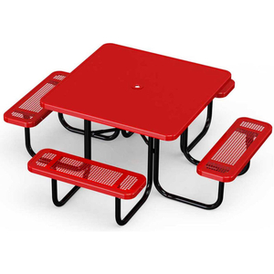 46" SQUARE SOLID TOP PORTABLE PICNIC TABLE WITH 4 SEATS, PERFORATED METAL, RED by UltraSite