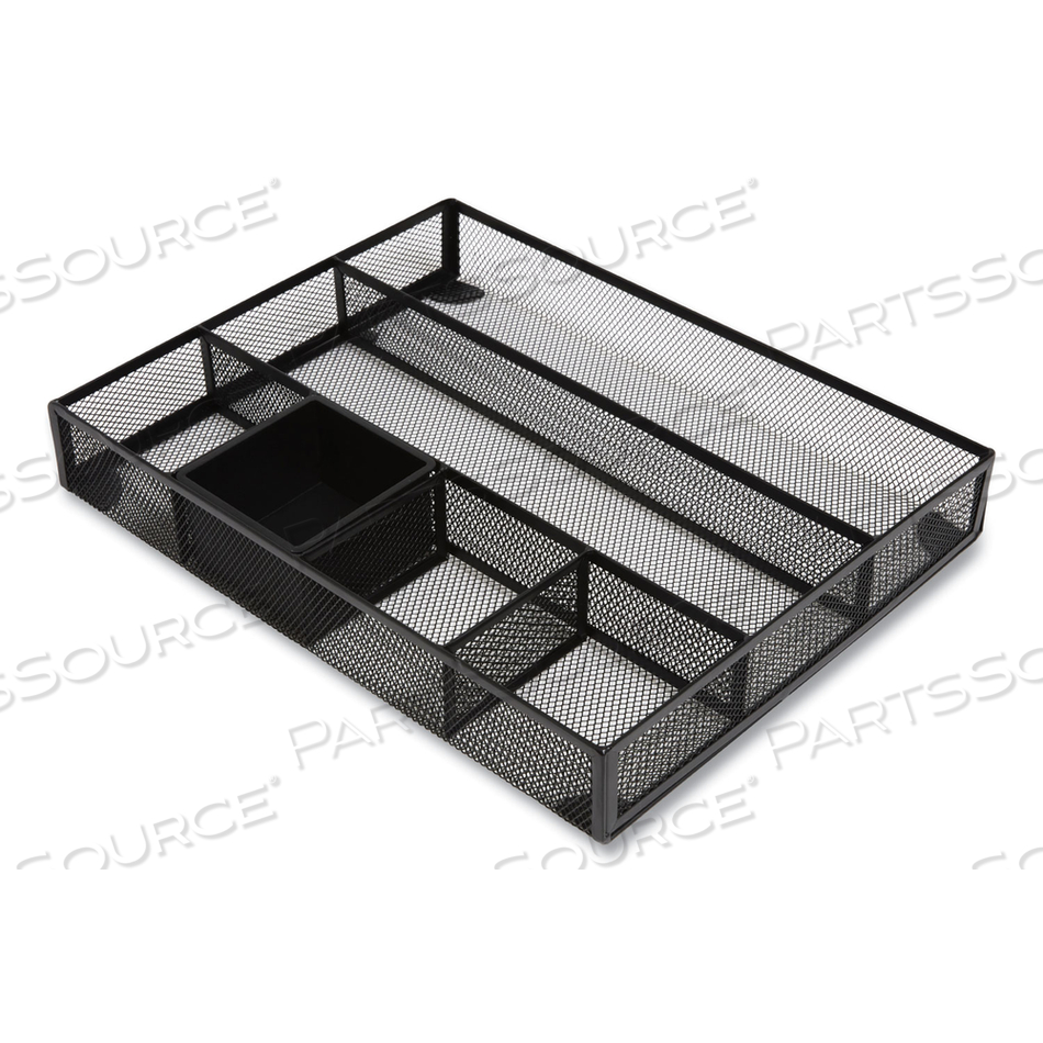 MESH DRAWER ORGANIZER, SIX COMPARTMENT, 15.43 X 12.2 X 2.68, BLACK 