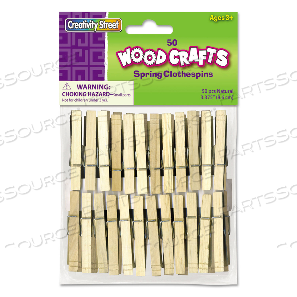 WOOD SPRING CLOTHESPINS, 3.38" LENGTH, NATURAL by Creativity Street