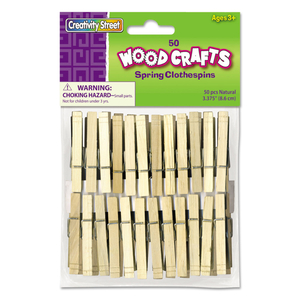 WOOD SPRING CLOTHESPINS, 3.38" LENGTH, NATURAL, 50/PACK by Creativity Street