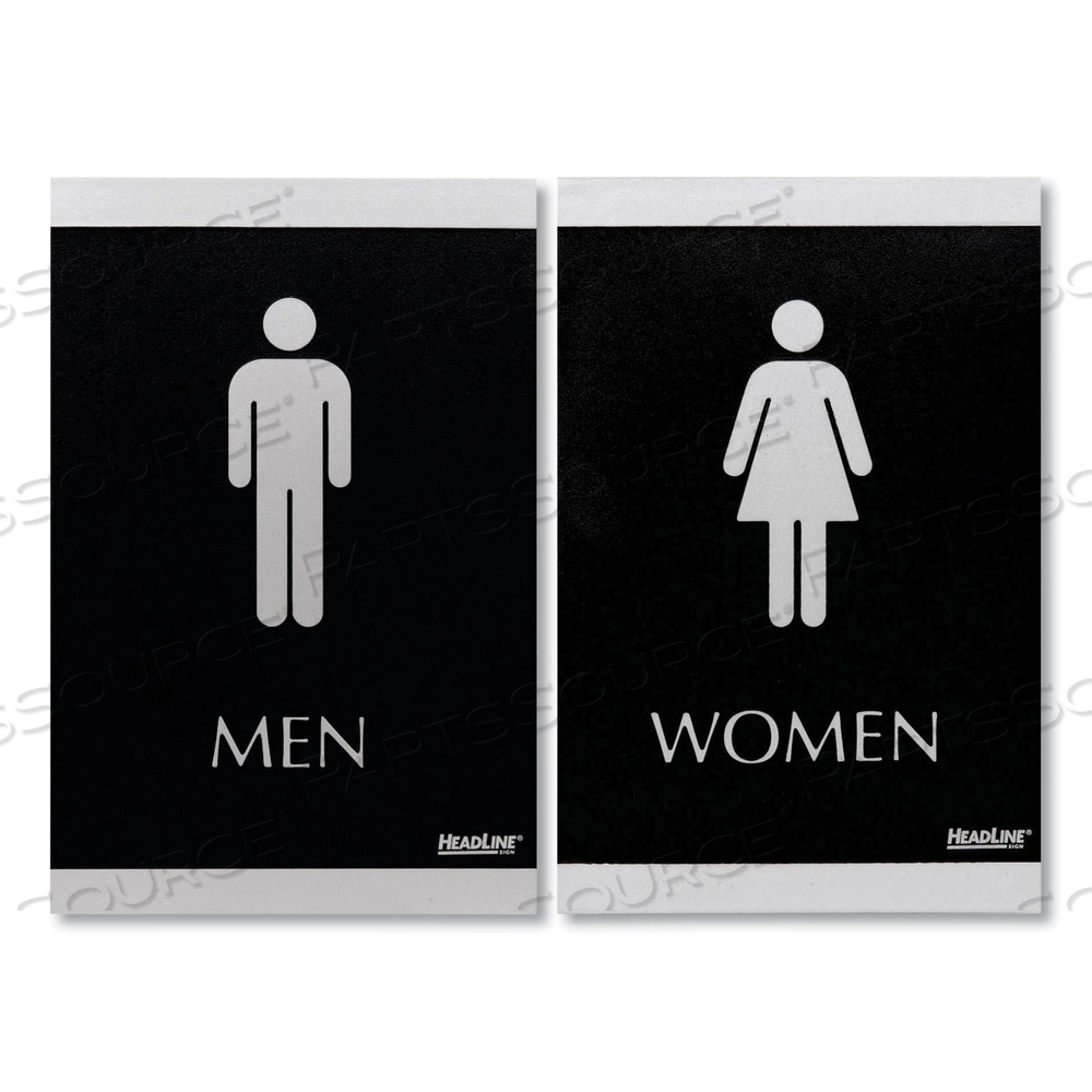 ADA SIGN, MEN, WOMEN, ADHESIVE, 6"W X 9"H, BLACK/SILVER by HeadLine Sign