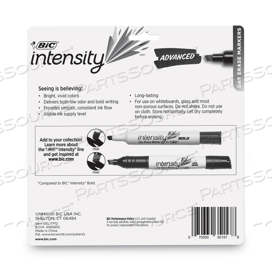 INTENSITY ADVANCED DRY ERASE MARKER, TANK-STYLE, BROAD CHISEL TIP, ASSORTED COLORS by BIC