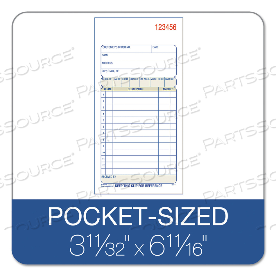 3-PART SALES BOOK, THREE-PART CARBONLESS, 3.25 X 7.13, 50 FORMS TOTAL by Adams