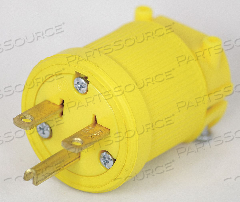 DUST TIGHT STRAIGHT BLADE PLUG, 6-15P, 15 A, 250V AC, YELLOW, 2 POLES by KH Industries