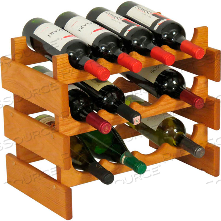 12 BOTTLE DAKOTA WINE RACK, MEDIUM OAK, 14-1/2"H 