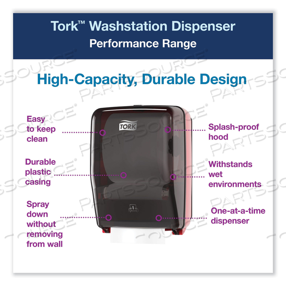 WASHSTATION DISPENSER, 12.56 X 10.57 X 18.09, RED/SMOKE by Tork