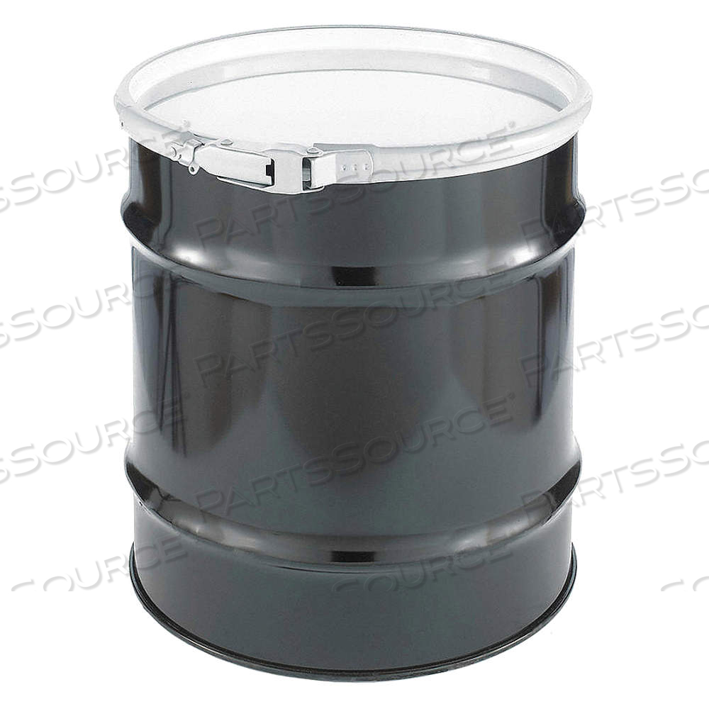 TRANSPORT DRUM, STEEL, 20 GAL, LEVER LOCK RING, BLACK / WHITE, 0 BUNG HOLES by Approved Vendor
