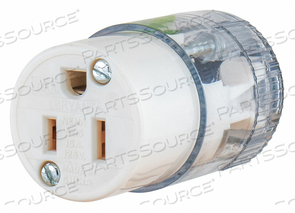 STRAIGHT BLADE CONNECTOR, 5-15R, 15 A, 125V AC, 2 POLES, CLEAR by Hubbell Power Systems