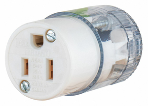STRAIGHT BLADE CONNECTOR, 5-15R, 15 A, 125V AC, 2 POLES, CLEAR by Hubbell Power Systems