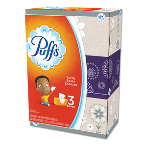 WHITE FACIAL TISSUE, 2-PLY, WHITE, 180 SHEETS/BOX, 3 BOXES/PACK, 8 PACKS/CARTON by Puffs