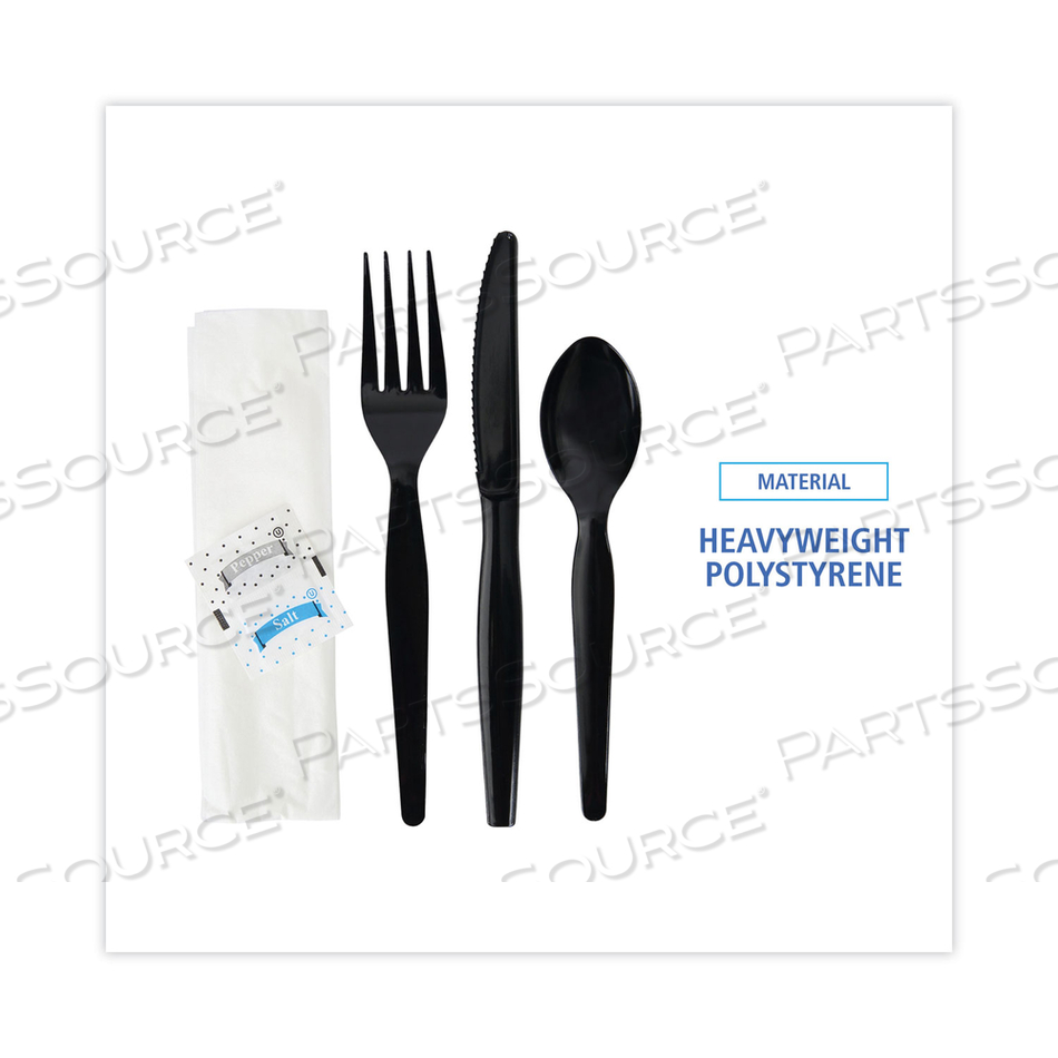 DISPOSABLE CUTLERY SET, BLACK, POLYSTYRENE, WRAPPED by Boardwalk