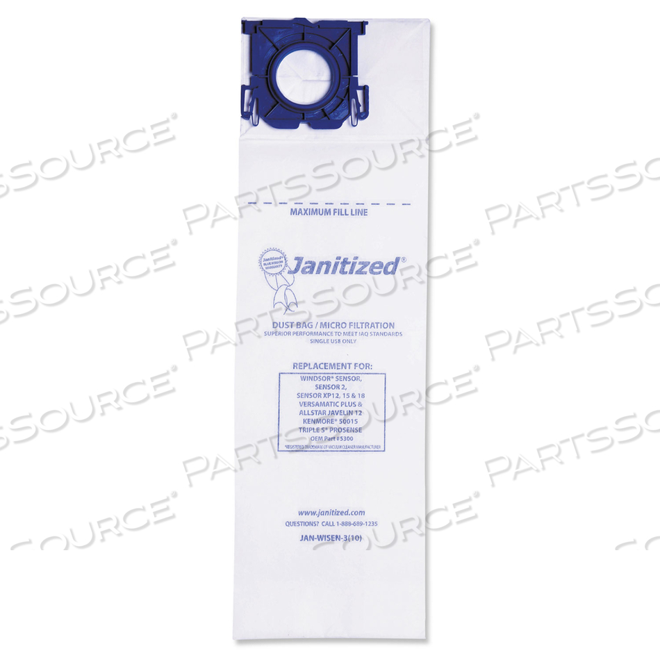 VACUUM FILTER BAGS DESIGNED TO FIT WINDSOR SENSOR S/S2/XP/VERSAMATIC PLUS by Janitized VACUUM FILTER BAGS DESIGNED TO FIT WINDSOR SENSOR S/S2/XP/VERSAMATIC PLUS by Janitized