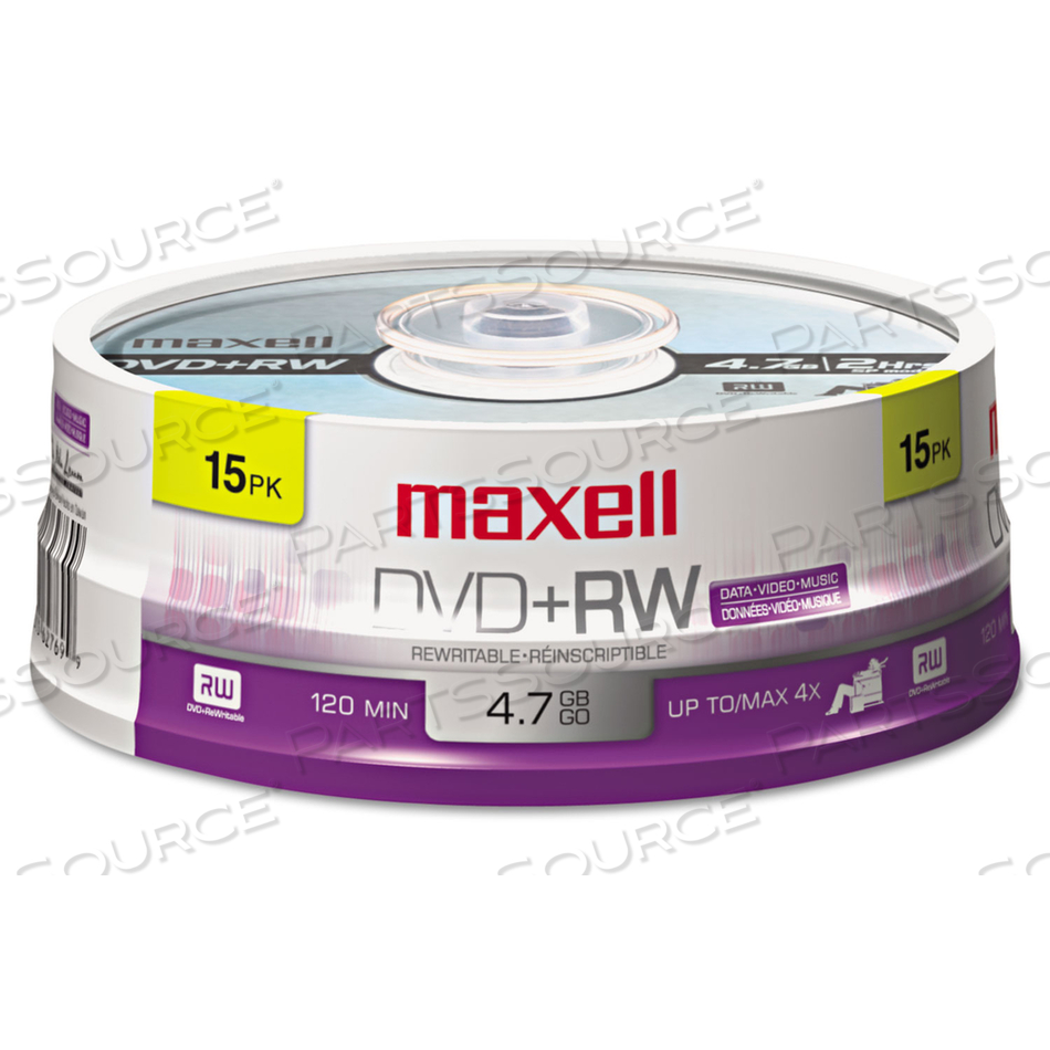 DVD+RW REWRITABLE DISC, 4.7 GB, 4X, SPINDLE, SILVER by Maxell