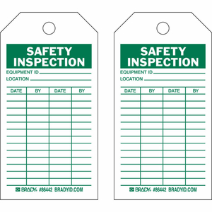 SAFETY INSPECTION TAG, 2 SIDED, 100/PKG, CARDSTOCK, 3"W X 5-3/4"H by Brady Americas