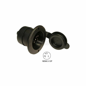 15-AMP STRAIGHT BLADE FLANGED INLET WITH NEMA 5-15P MALE PLUG, 2 POLE- 3 WIRE by Conntek Integrated Solutions, Inc. 15-AMP STRAIGHT BLADE FLANGED INLET WITH NEMA 5-15P MALE PLUG, 2 POLE- 3 WIRE by Conntek Integrated Solutions, Inc.