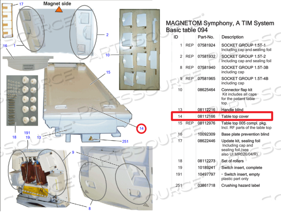 COVER, TABLE TOP, FOR USE WITH: FOR MRI SCANNER by Siemens Medical Solutions