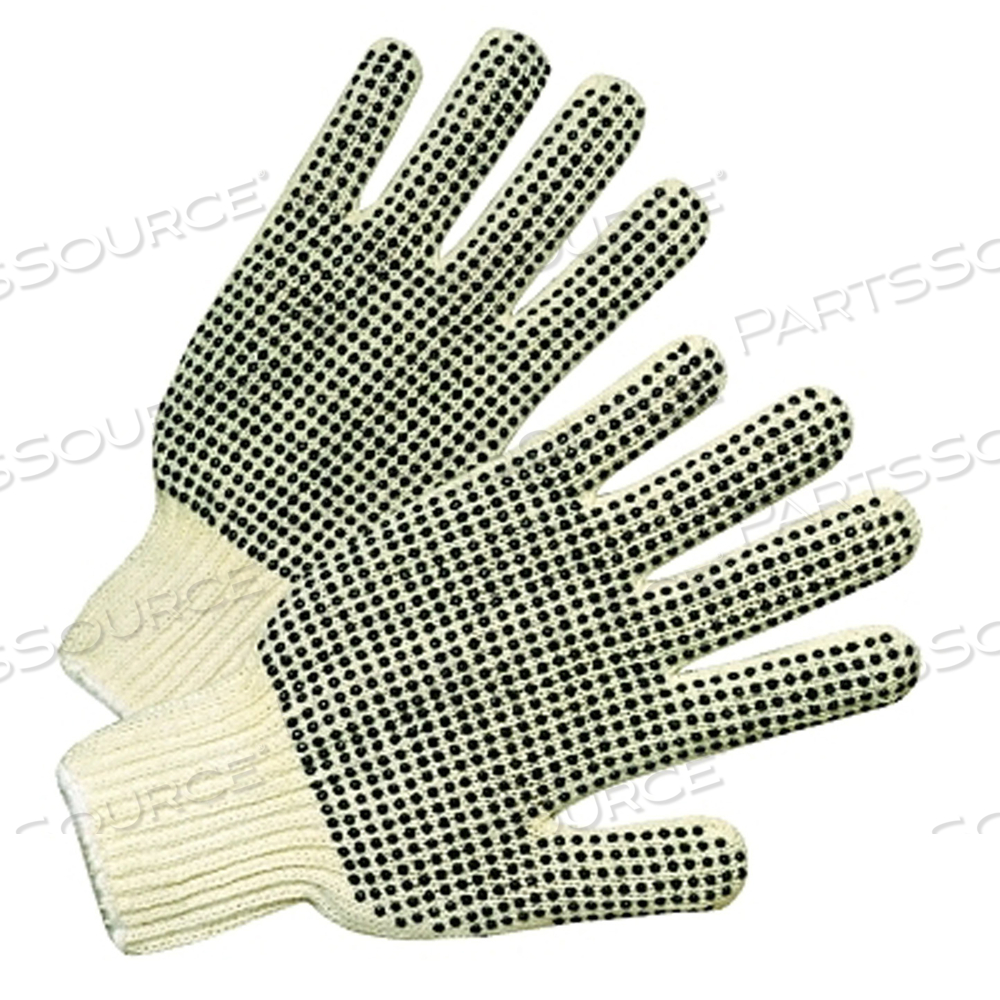 MEDIUM WEIGHT SEAMLESS STRING-KNIT GLOVES W/SINGLE-SIDED PVC DOT GRIPS, MEN'S, KNIT WRIST, NATURAL WHITE/BLACK PVC DOTS by Anchor MEDIUM WEIGHT SEAMLESS STRING-KNIT GLOVES W/SINGLE-SIDED PVC DOT GRIPS, MEN'S, KNIT WRIST, NATURAL WHITE/BLACK PVC DOTS by Anchor