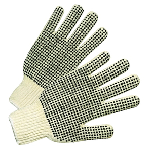 MEDIUM WEIGHT SEAMLESS STRING-KNIT GLOVES W/SINGLE-SIDED PVC DOT GRIPS, MEN'S, KNIT WRIST, NATURAL WHITE/BLACK PVC DOTS by Anchor